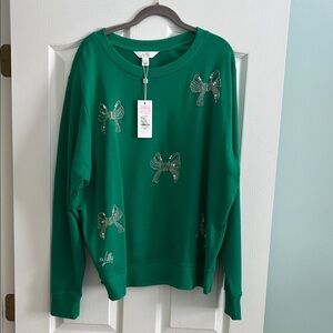 Lilly Pulitzer XL Green Sweatshirt with Silver Bow Details